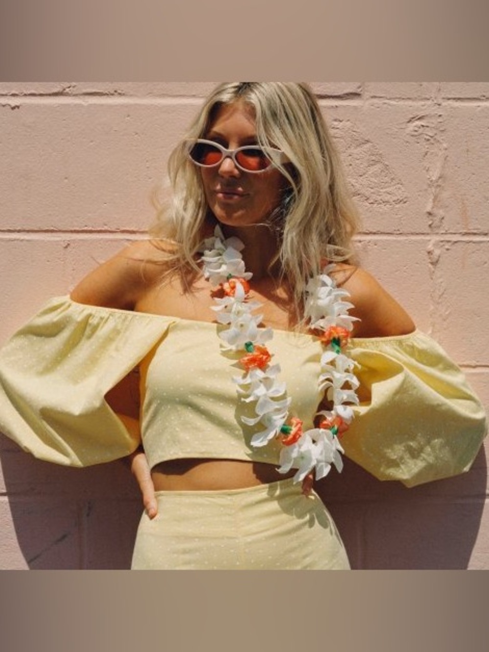 Billabong x The Salty Blonde Yellow Polka Dot Puff Sleeve Crop Top S